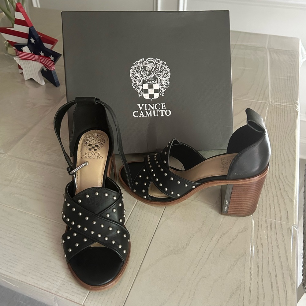 Vince Camuto Black and Brown Studded Heels